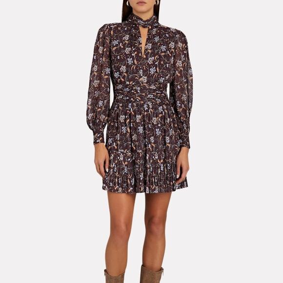 Nicholas Gemma Chiffon Mini Dress Pleated Keyhole Cutout Jasmine Floral 14 NWT - Picture 12 of 12